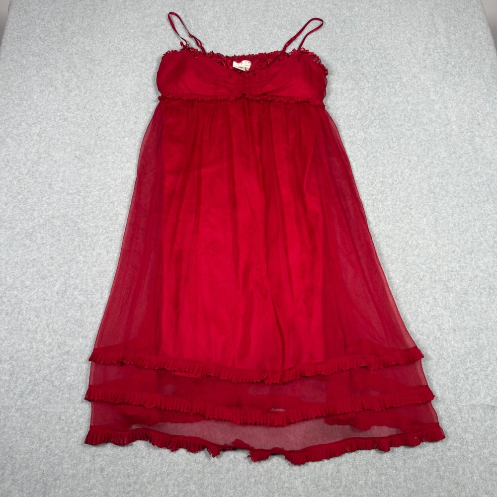 MSSP Max Studio Red 100% Silk Babydoll Milkmaid Homecoming Dress Empire Large